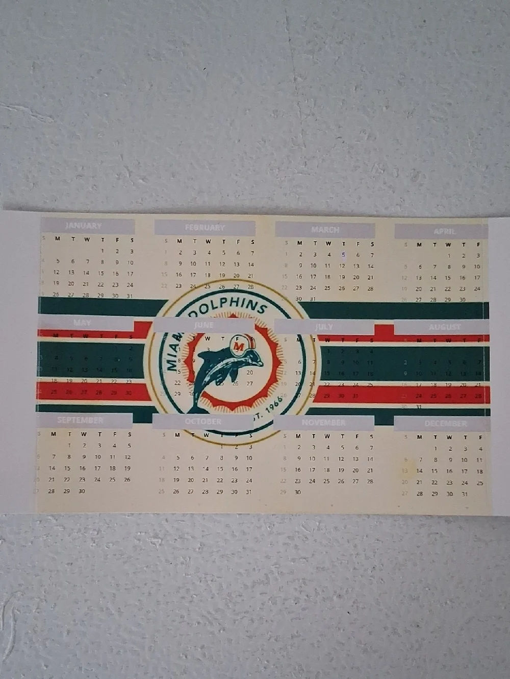 Calendar Poster - Teal, Orange, White Football Team Miami Dolphins Small
